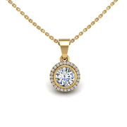 Gold diamond round divine halo pendant center view