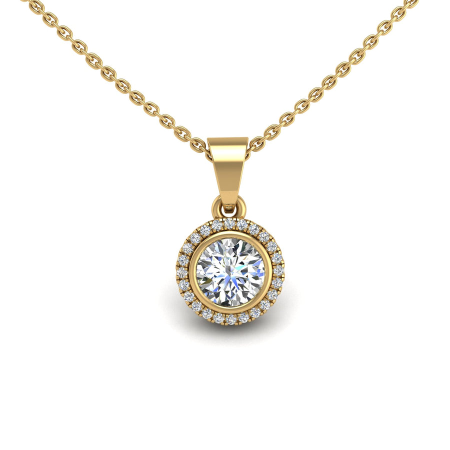 Gold diamond round divine halo pendant center view