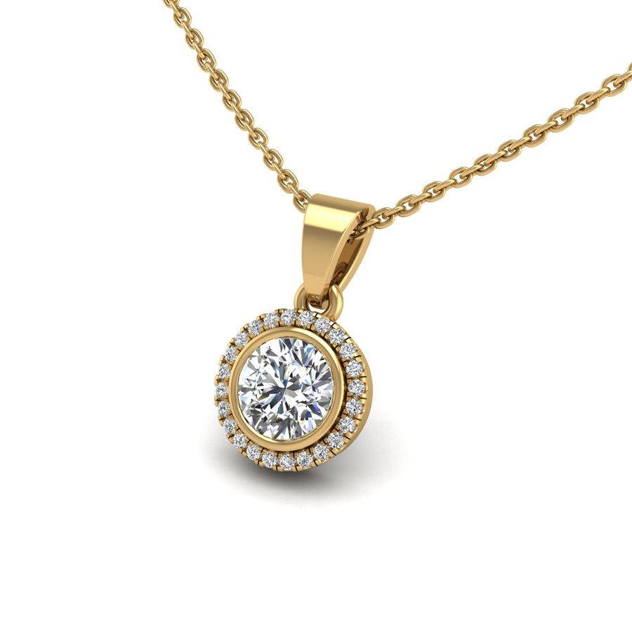 Gold diamond round divine halo pendant