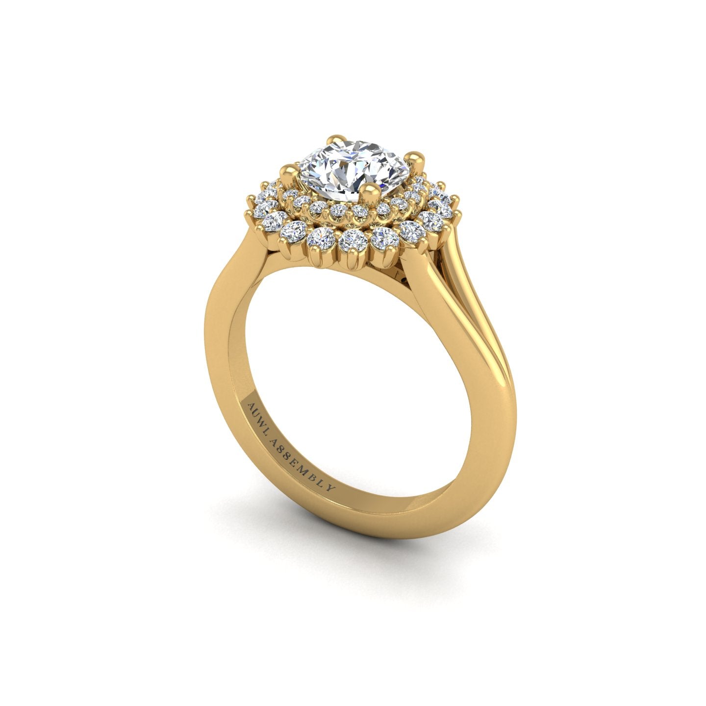 Gold diamond round double halo ring