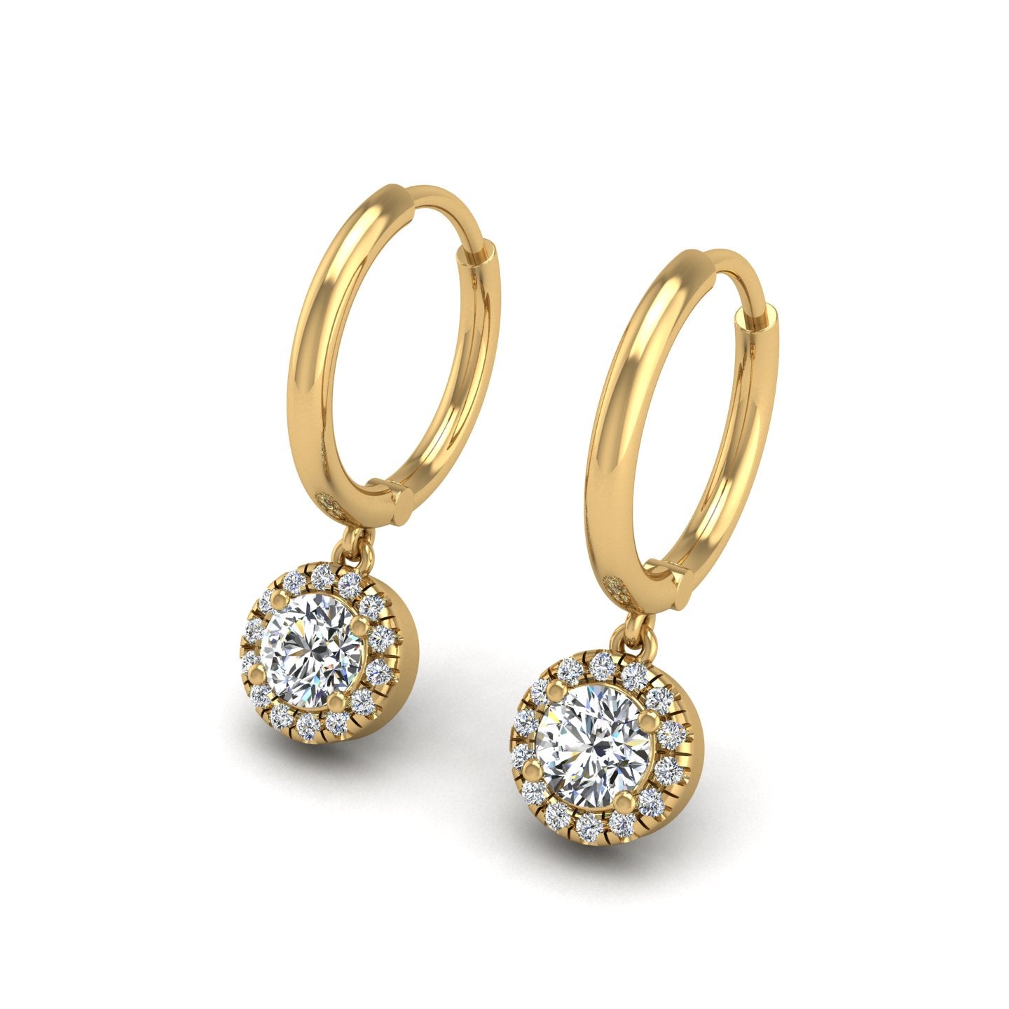 Gold diamond round halo hoop earrings