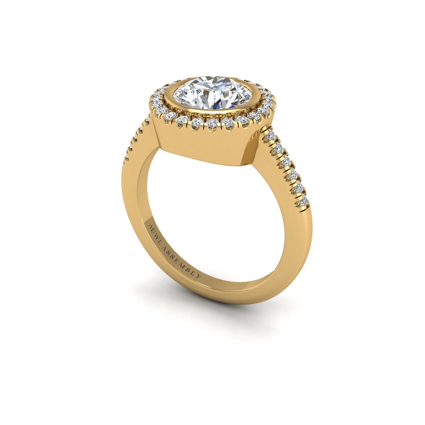 Gold diamond round halo ring