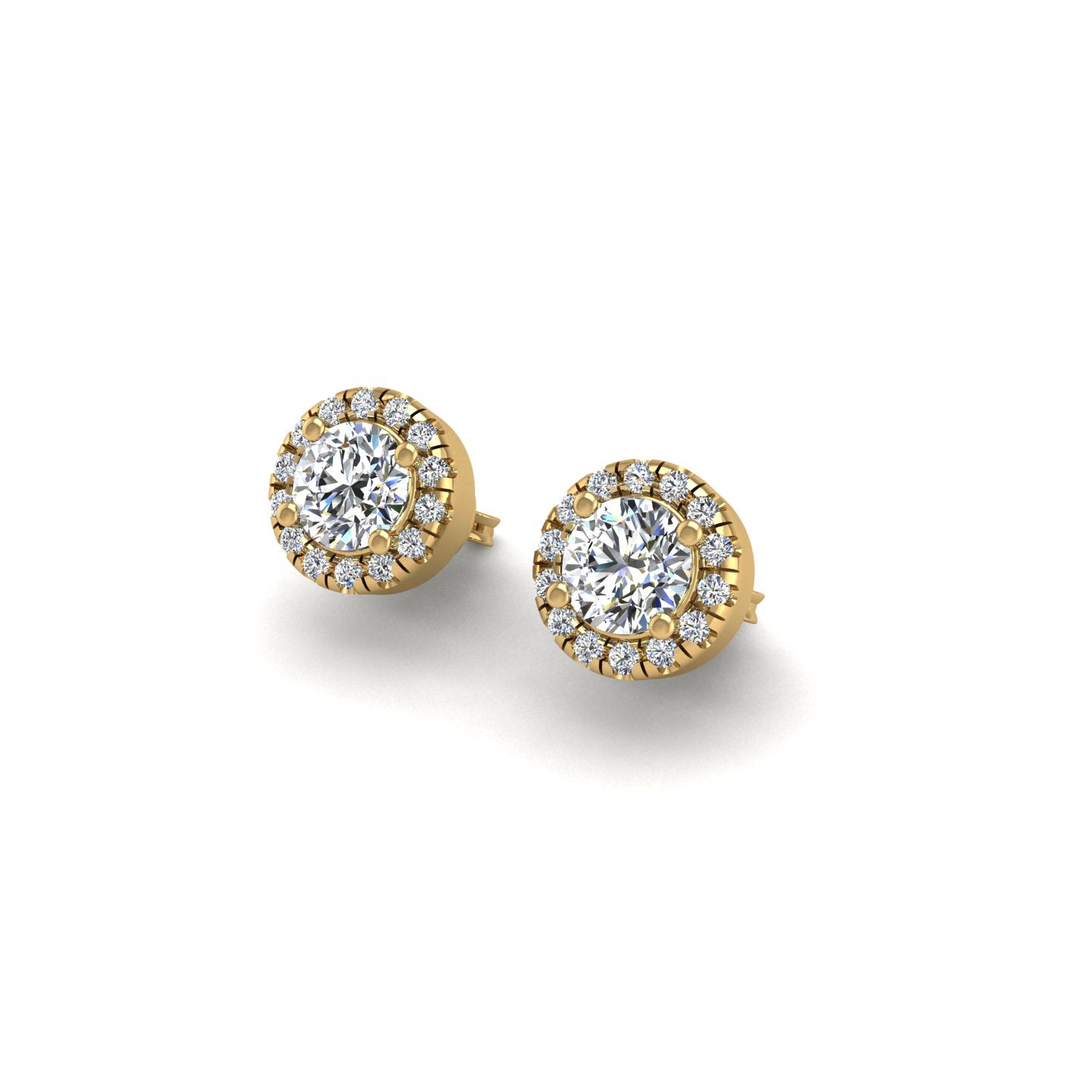 Gold diamond round halo stud earrings