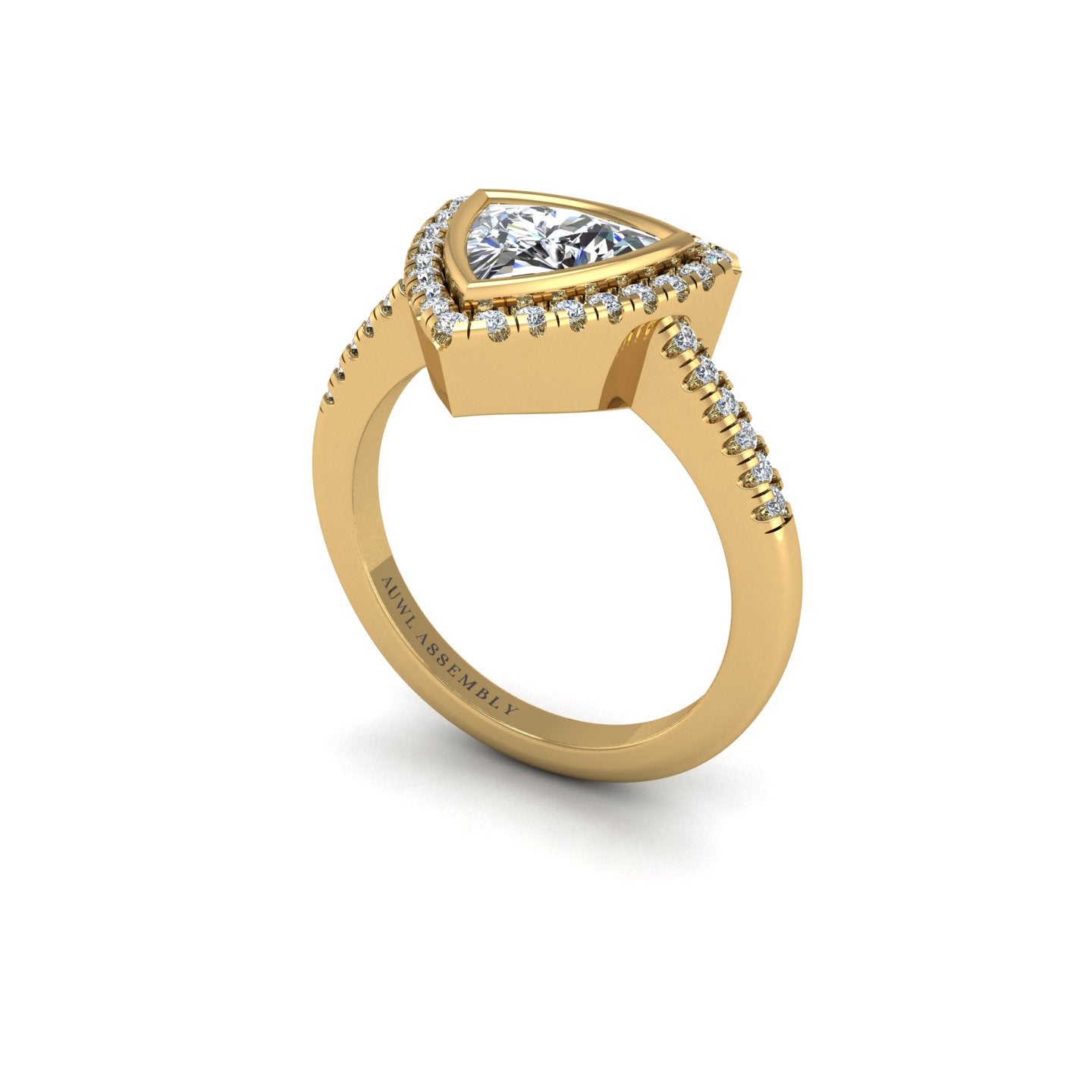 Gold diamond trillion halo ring