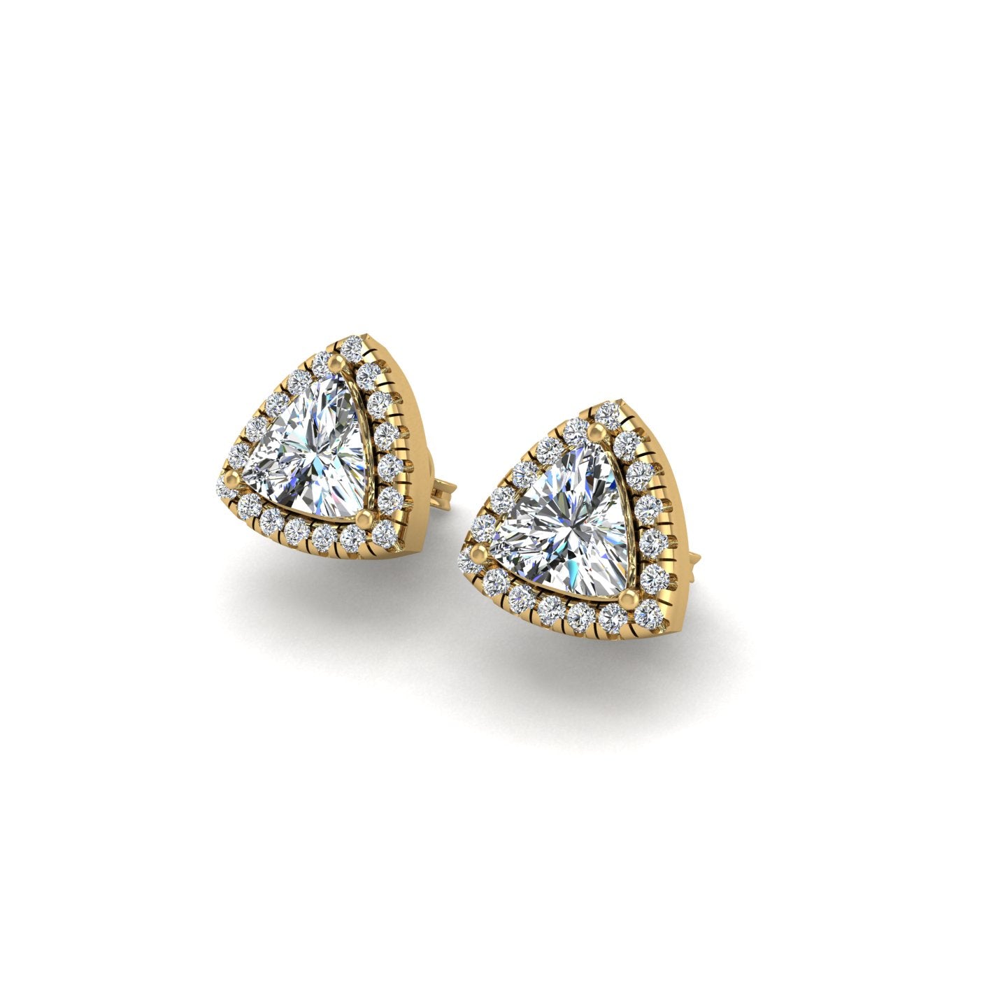 Gold diamond trillion halo stud earrings
