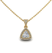 Gold diamond trillion heavenly halo pendant center view