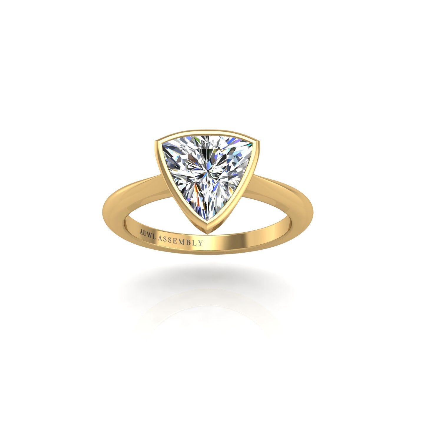 Gold diamond trillion solitaire ring front view