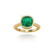 Gold emerald cushion solitaire ring front view