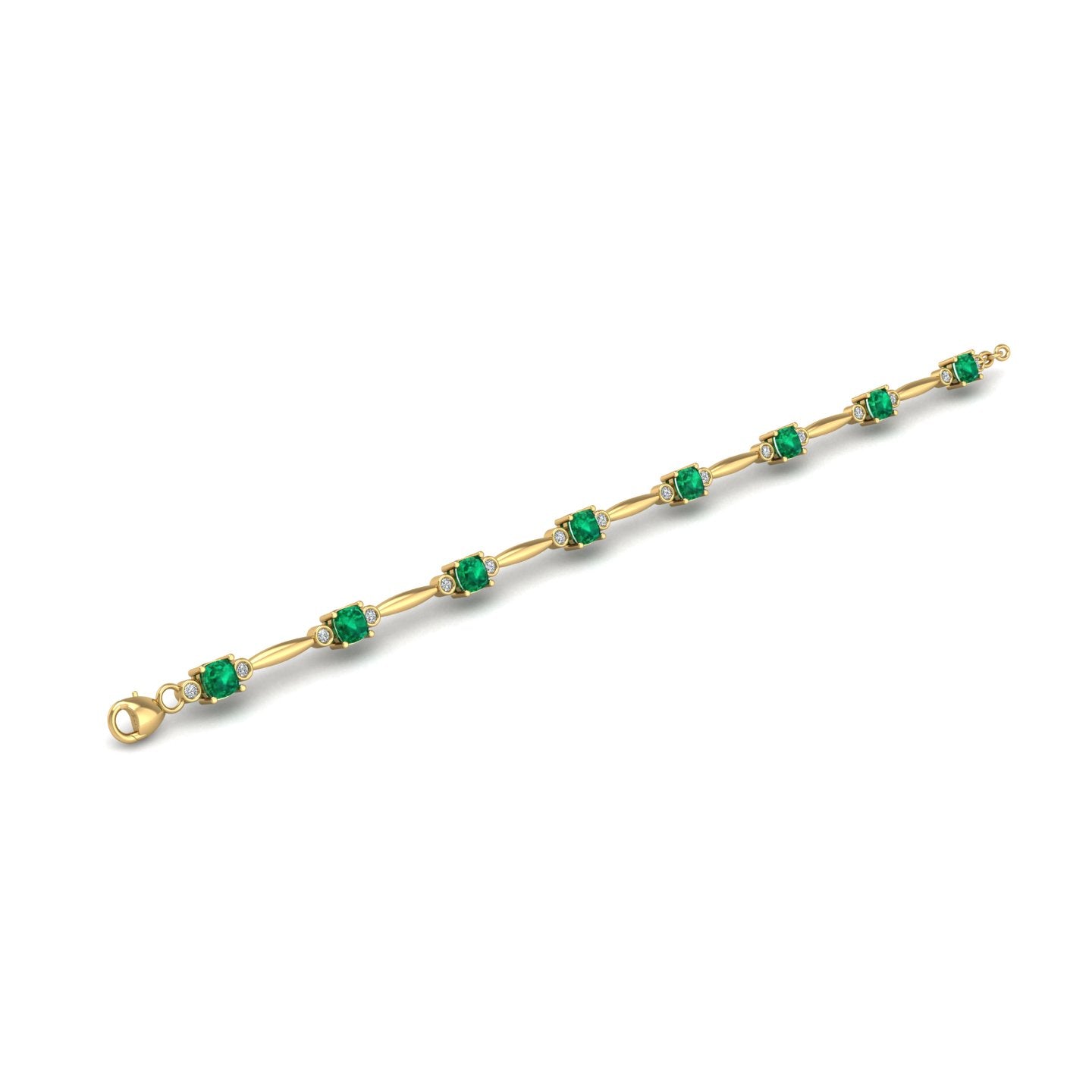 Gold emerald cushion stardust designer bracelet open view