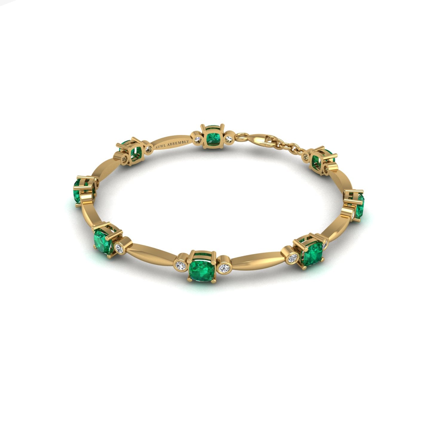Gold emerald cushion stardust designer bracelet