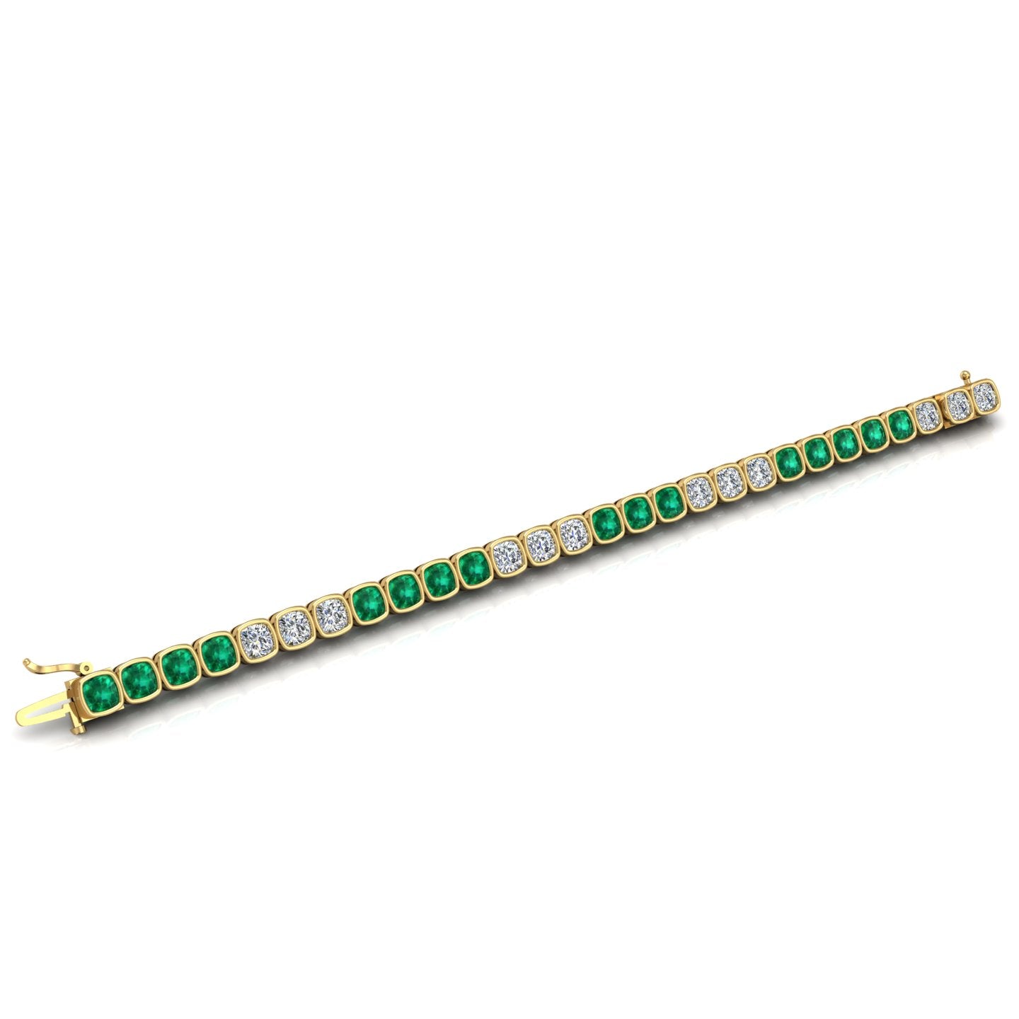 Gold emerald cushion stellar tennis bracelet open view