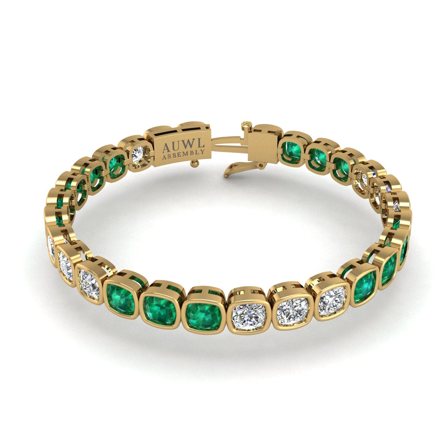 Gold emerald cushion stellar tennis bracelet