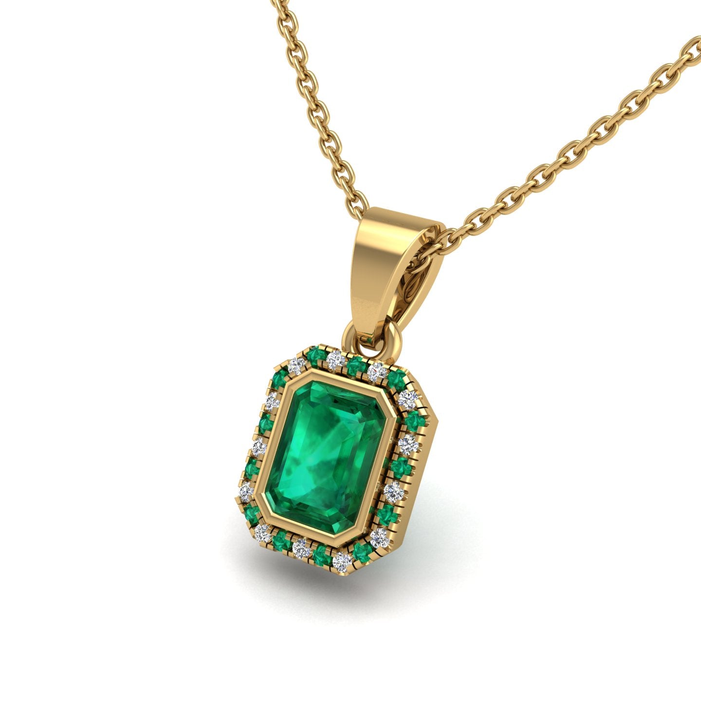 Gold emerald emerald divine halo pendant