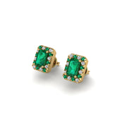 Gold emerald emerald halo stud earrings