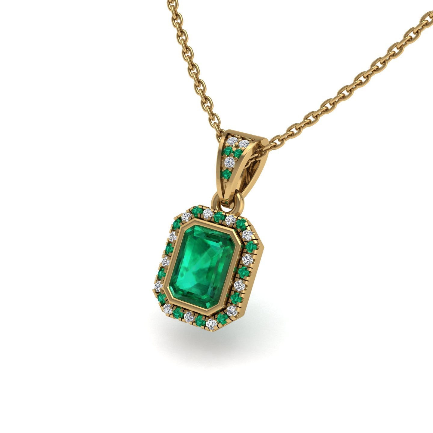 Gold emerald emerald heavenly halo pendant