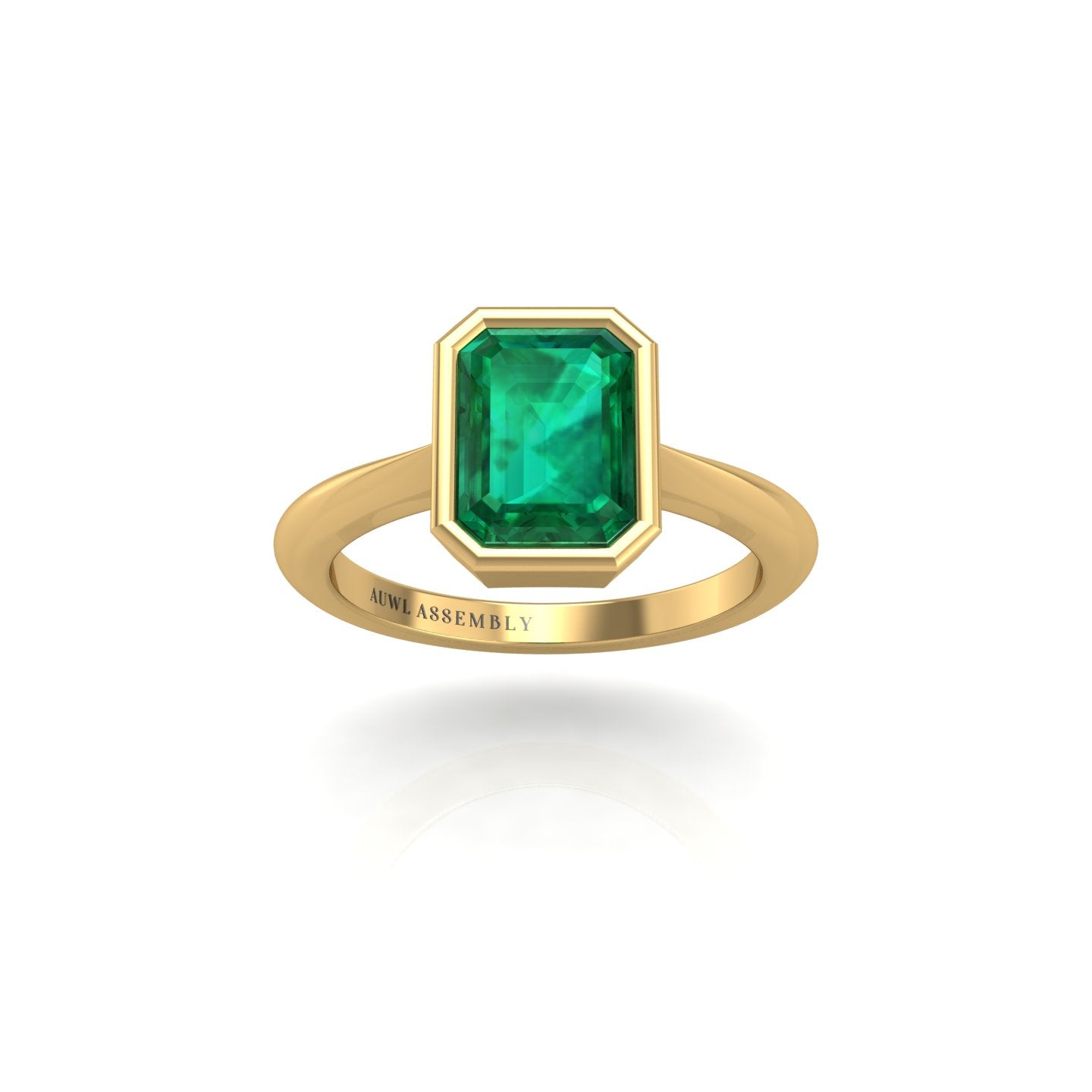 Gold emerald emerald solitaire ring front view