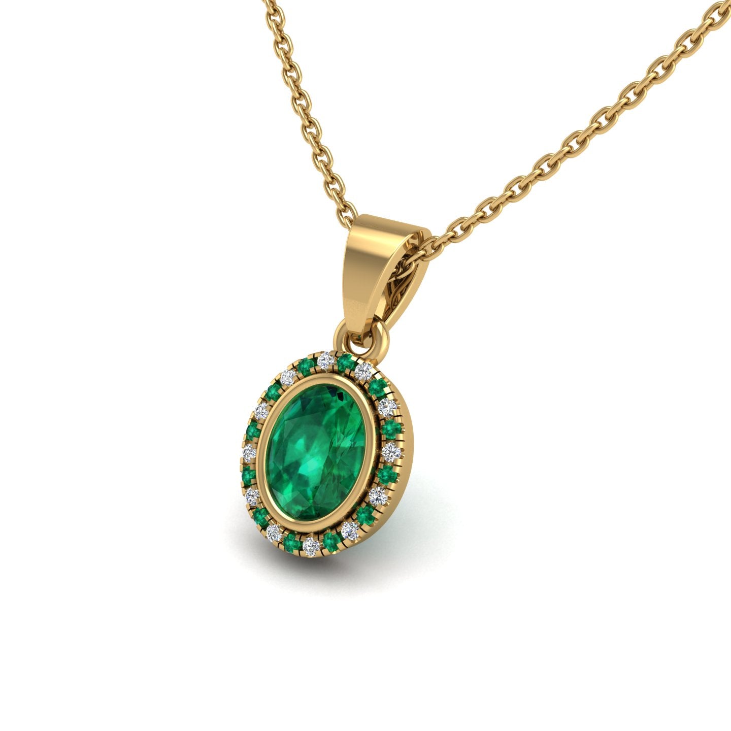 Gold emerald oval divine halo pendant