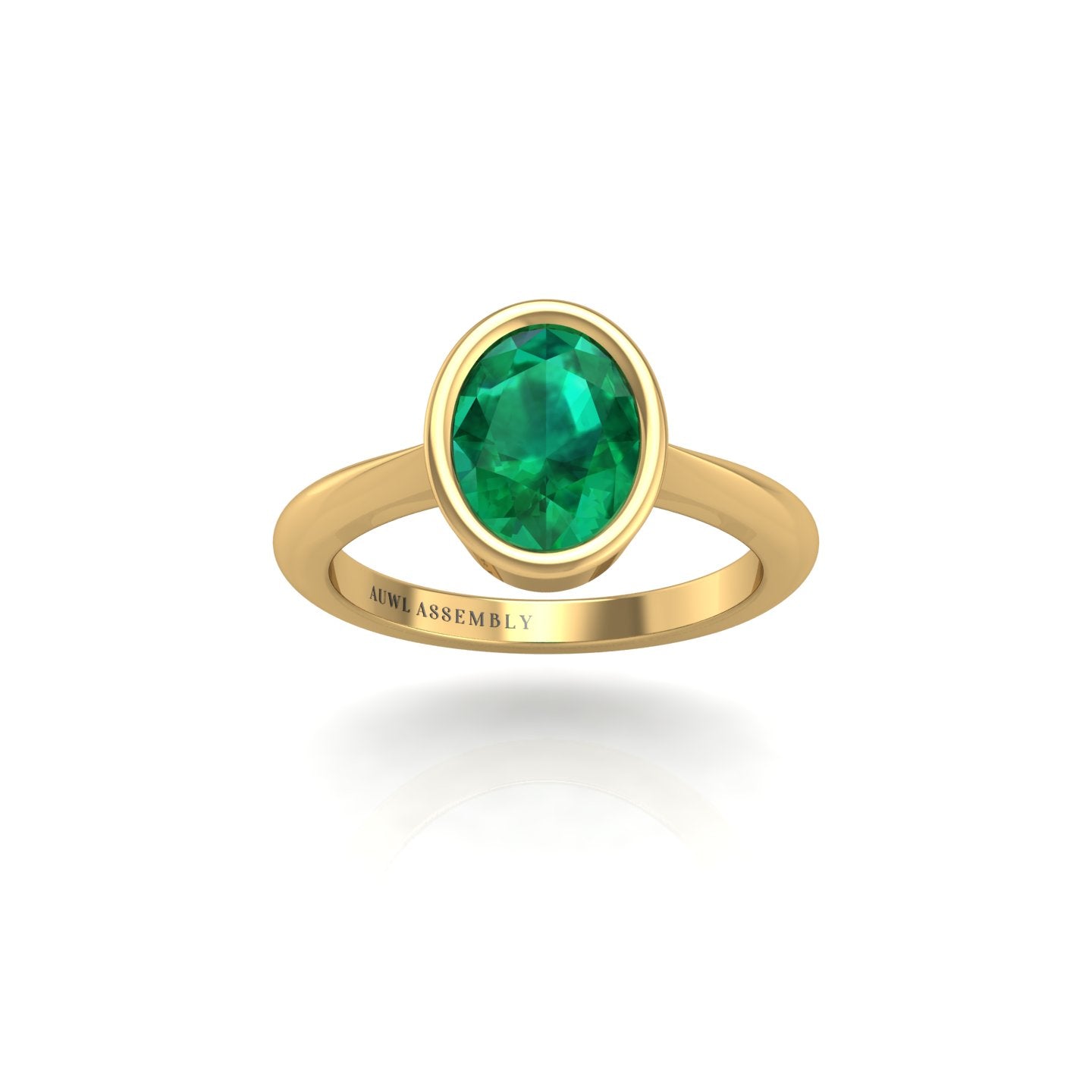 Gold emerald oval solitaire ring front view