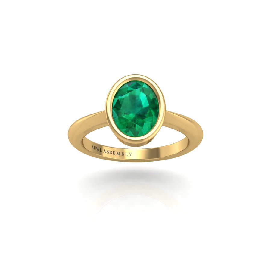 Gold emerald oval solitaire ring front view