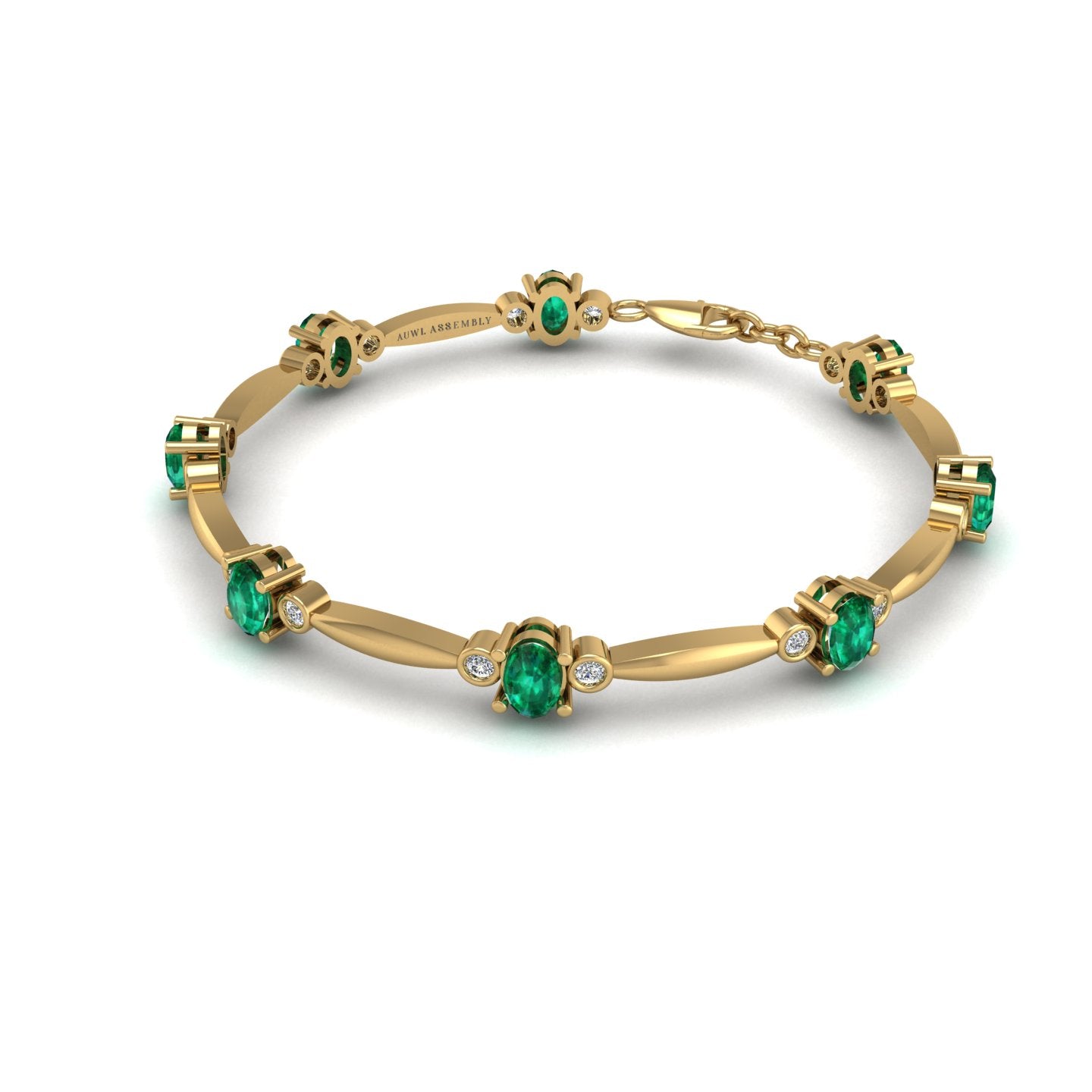 Gold emerald oval stardust designer bracelet