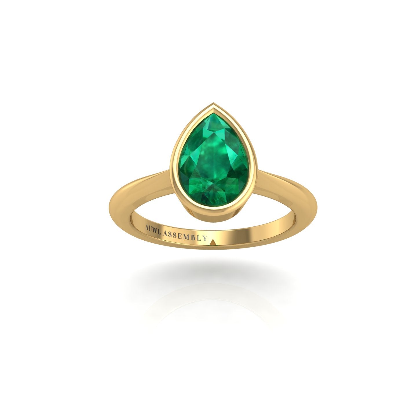 Gold emerald pear solitaire ring front view
