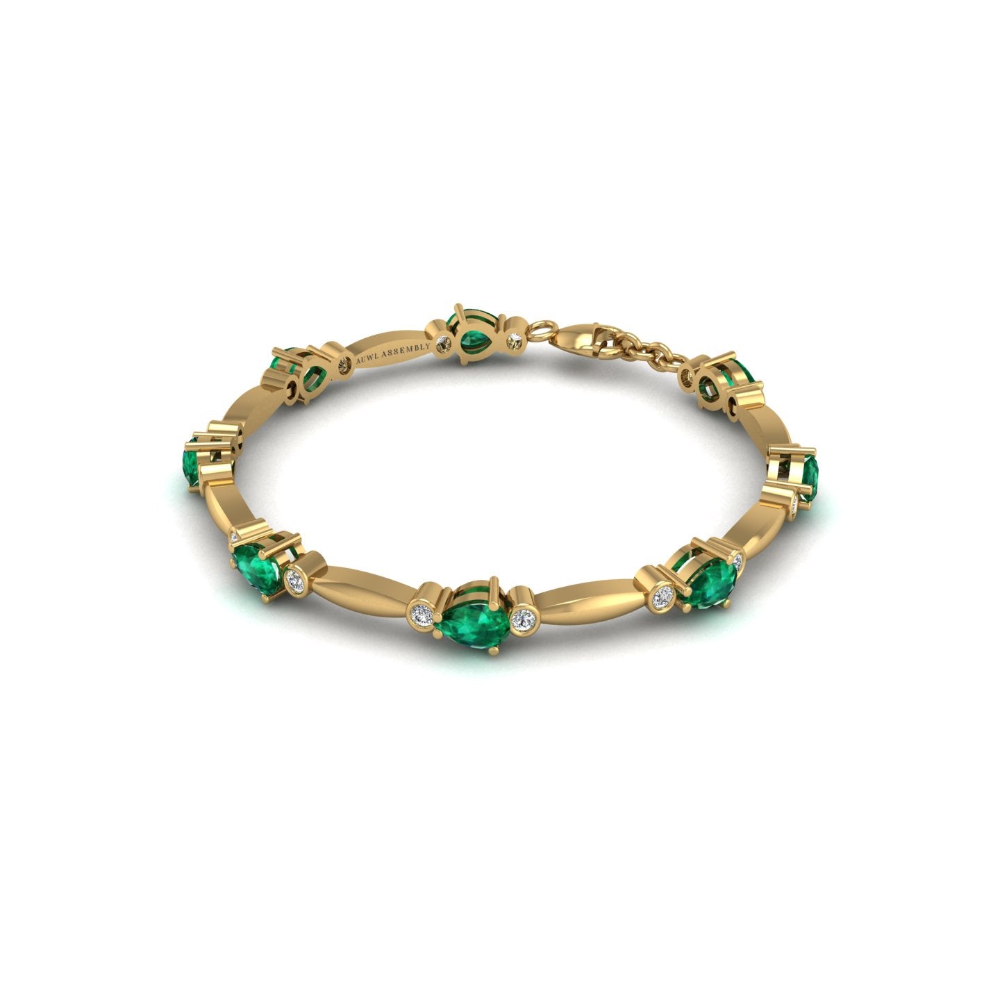 Gold emerald pear stardust designer bracelet