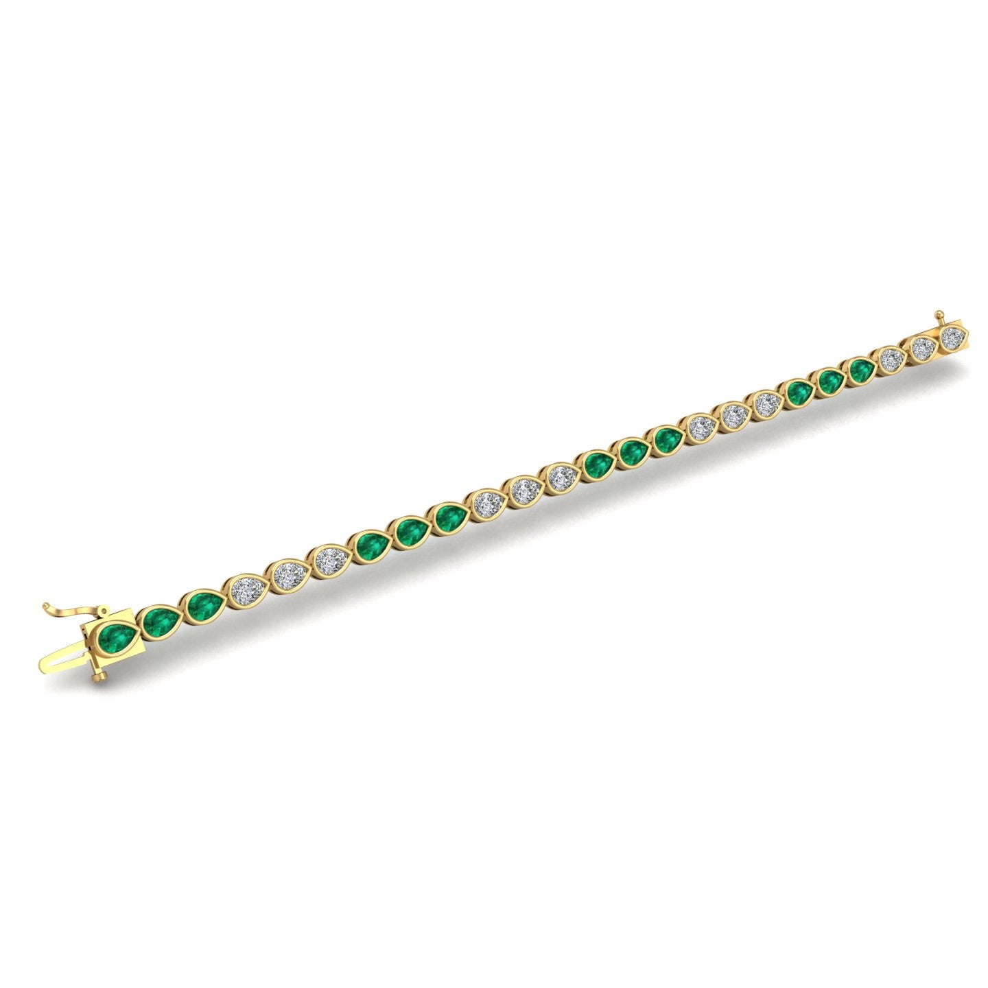 Gold emerald pear stellar tennis bracelet open view