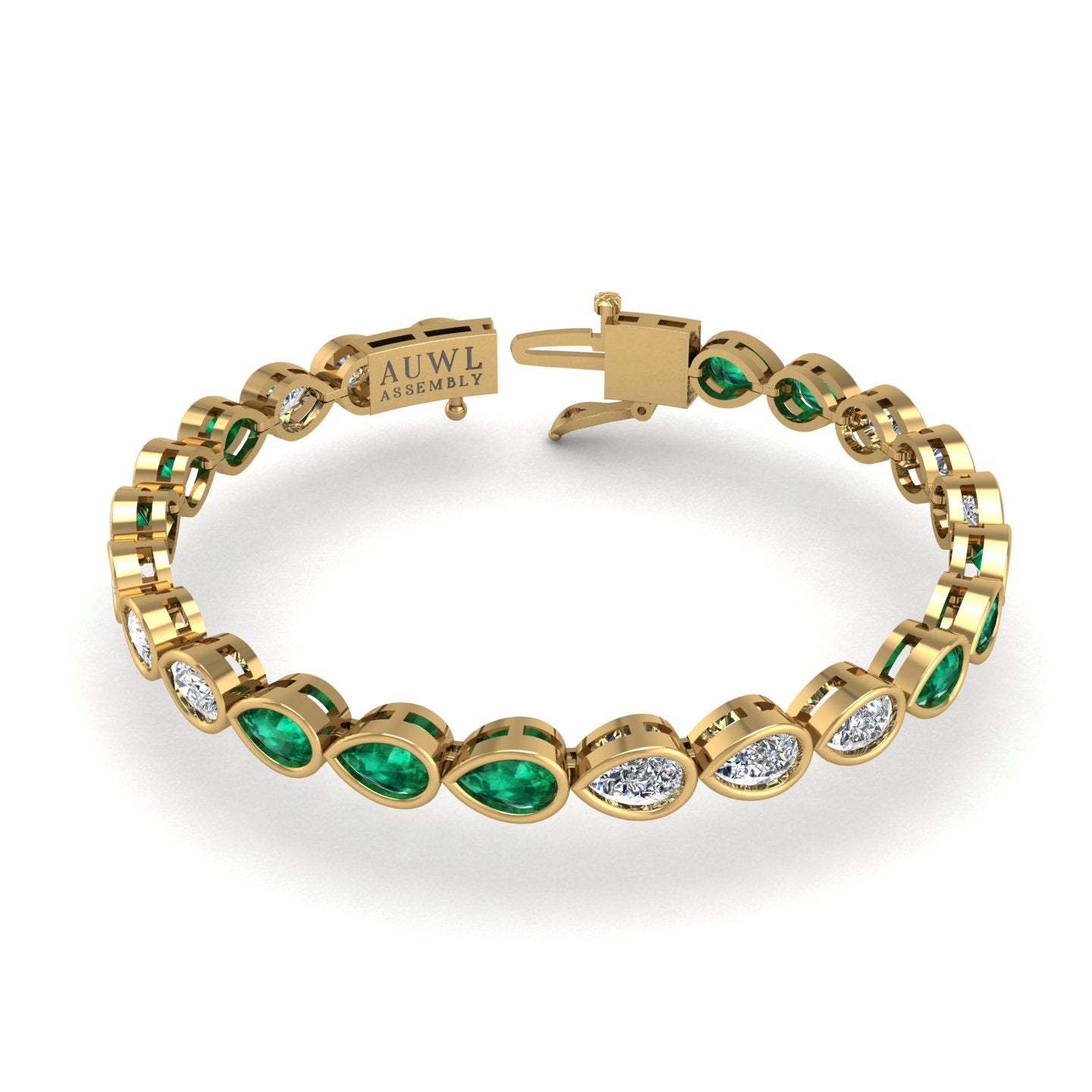 Gold emerald pear stellar tennis bracelet