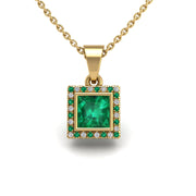 Gold emerald princess divine halo pendant center view