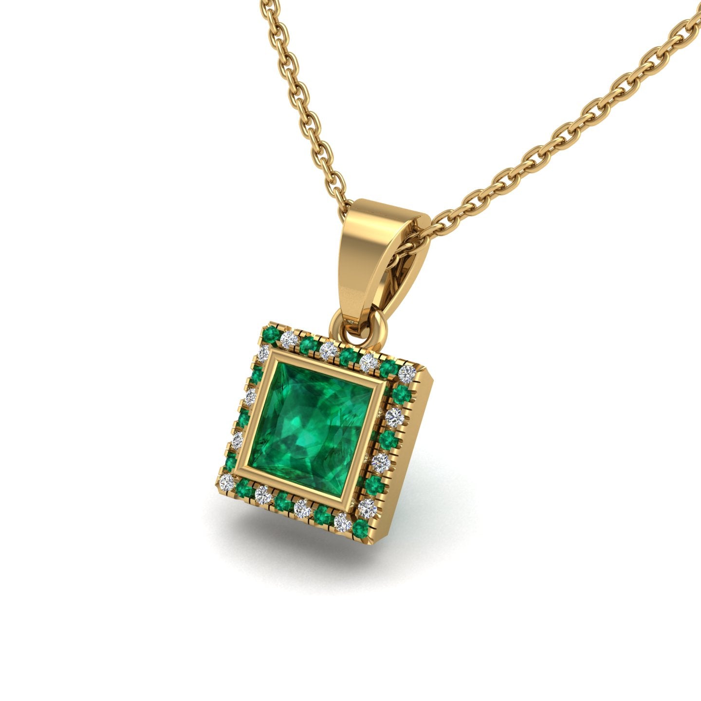 Gold emerald princess divine halo pendant