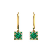 Gold emerald princess halo hoop earrings front view