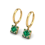 Gold emerald princess halo hoop earrings