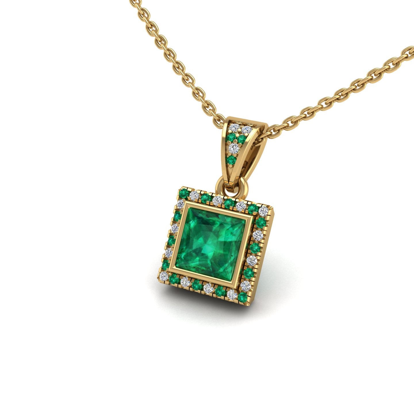 Gold emerald princess heavenly halo pendant