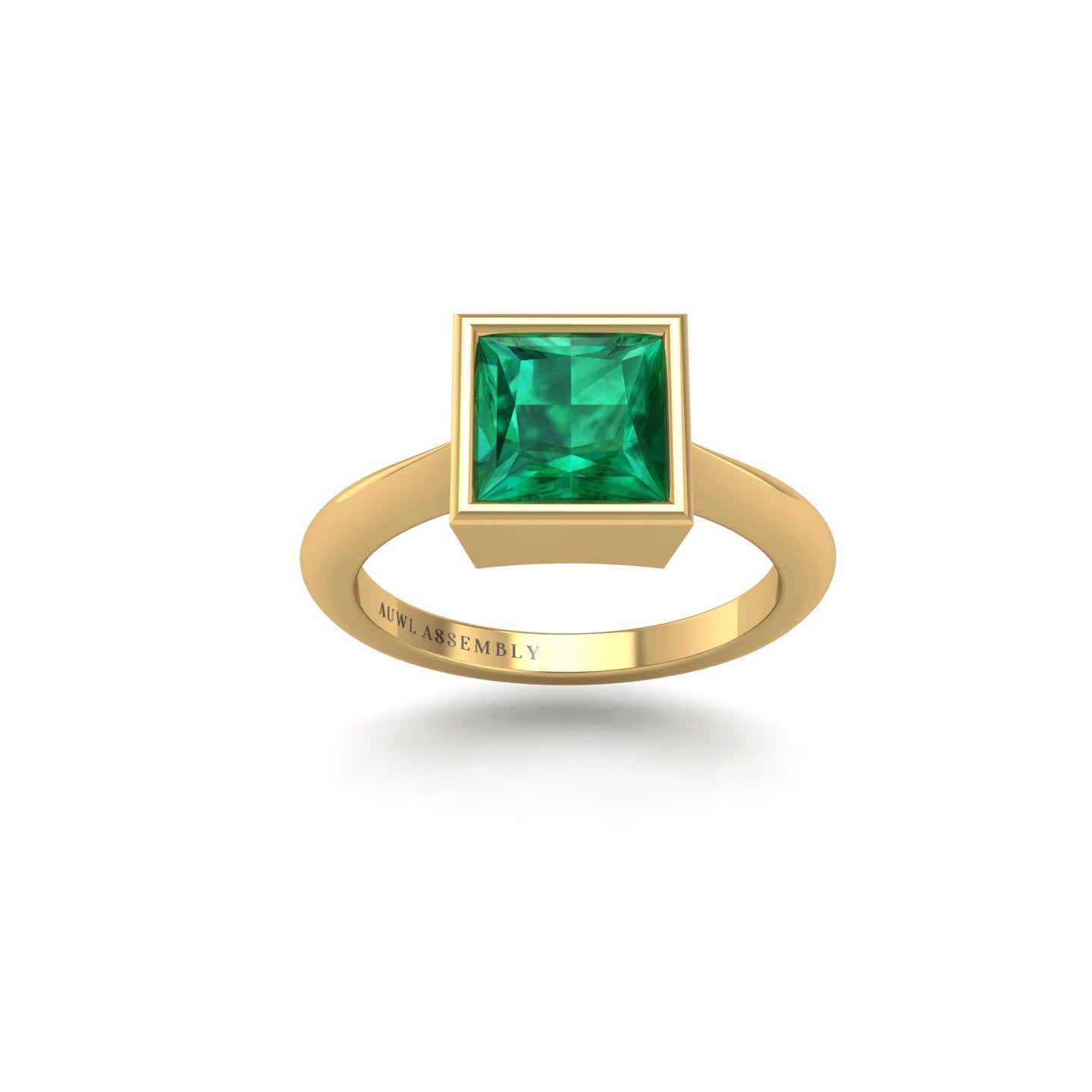Gold emerald princess solitaire ring front view