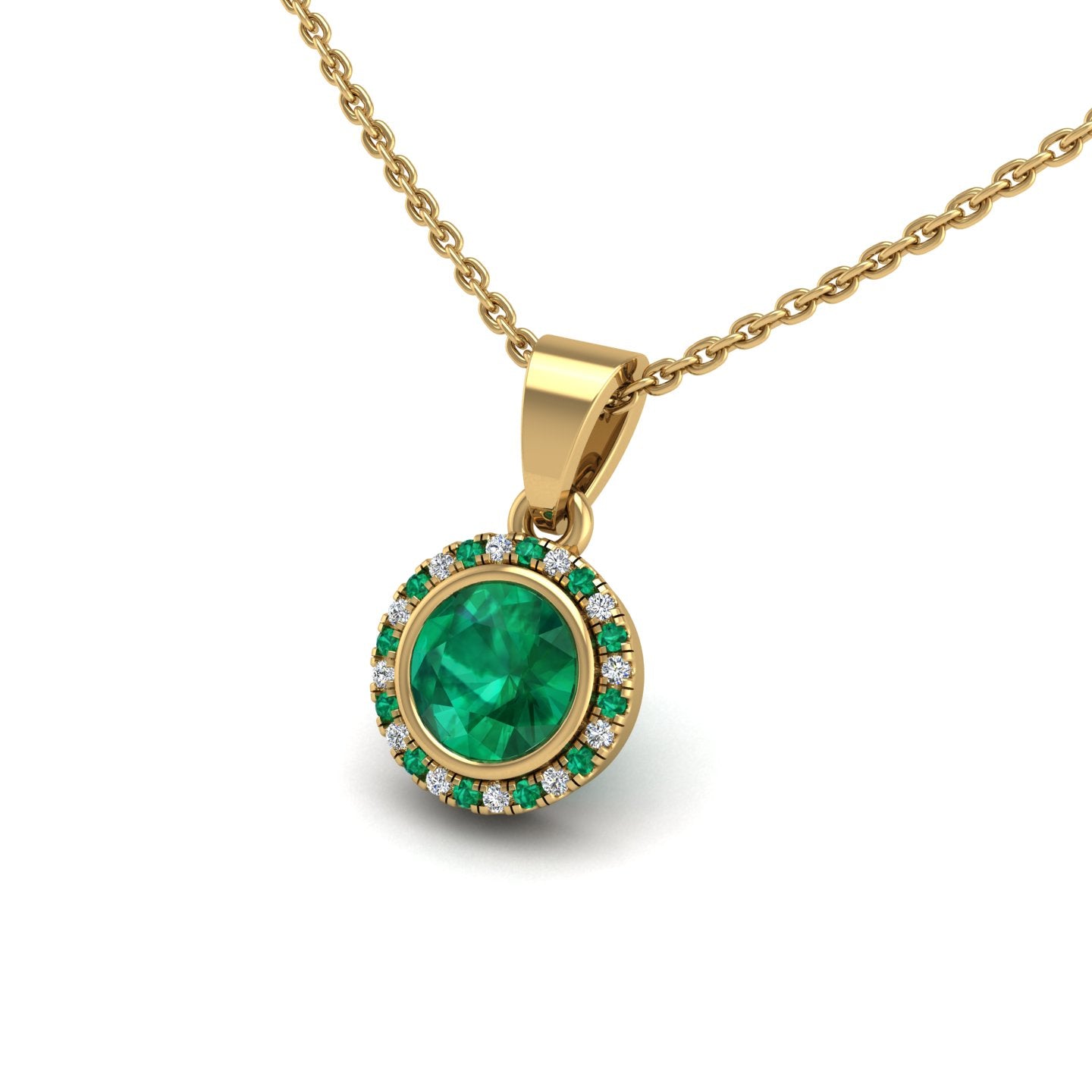 Gold emerald round divine halo pendant