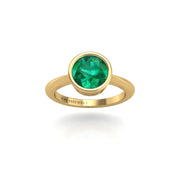 Gold emerald round solitaire ring front view