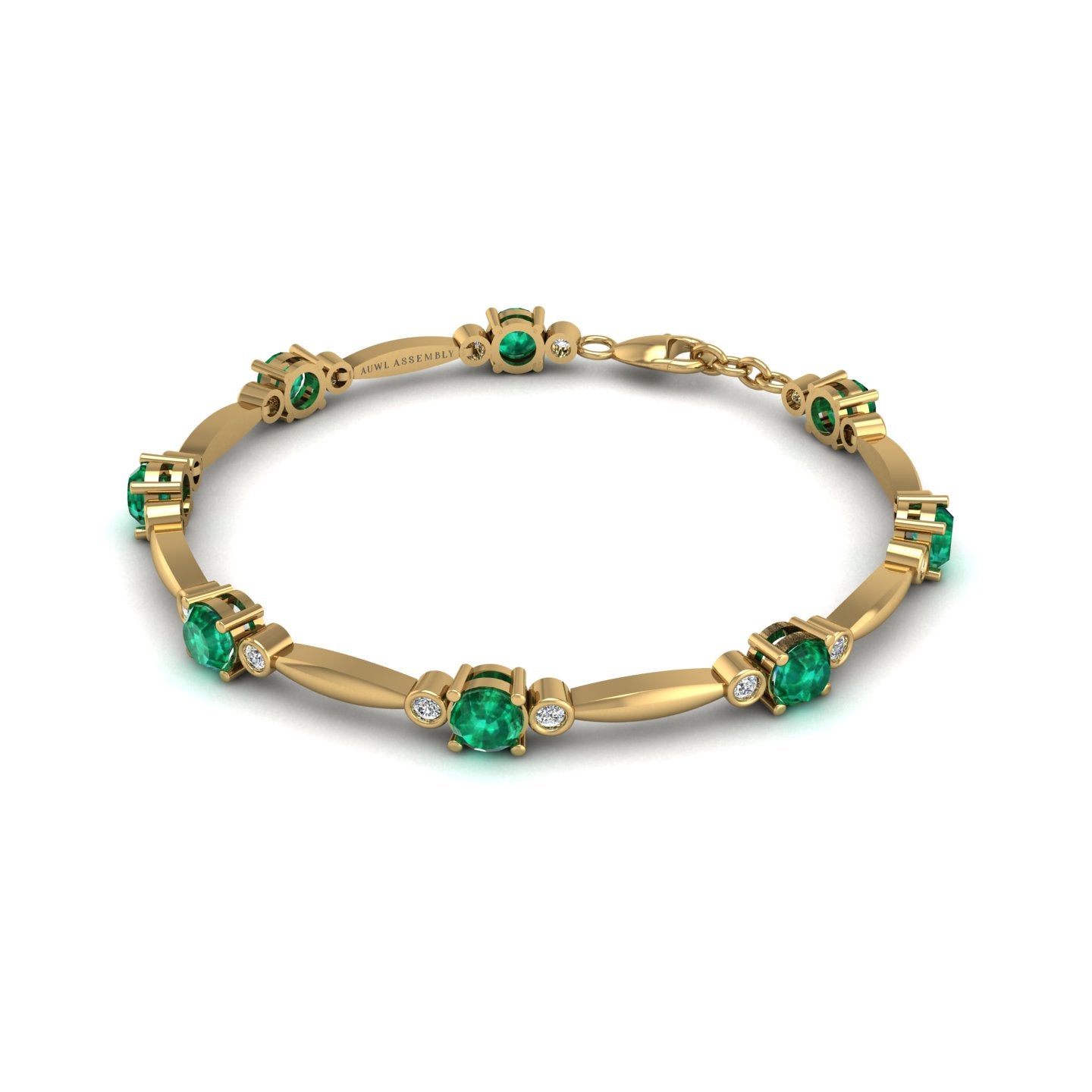 Gold emerald round stardust designer bracelet