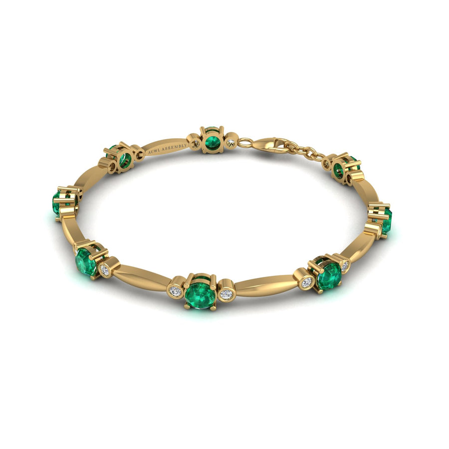 Gold emerald round stardust designer bracelet