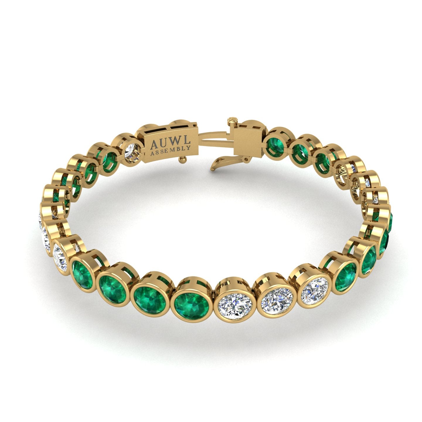 Gold emerald round stellar tennis bracelet