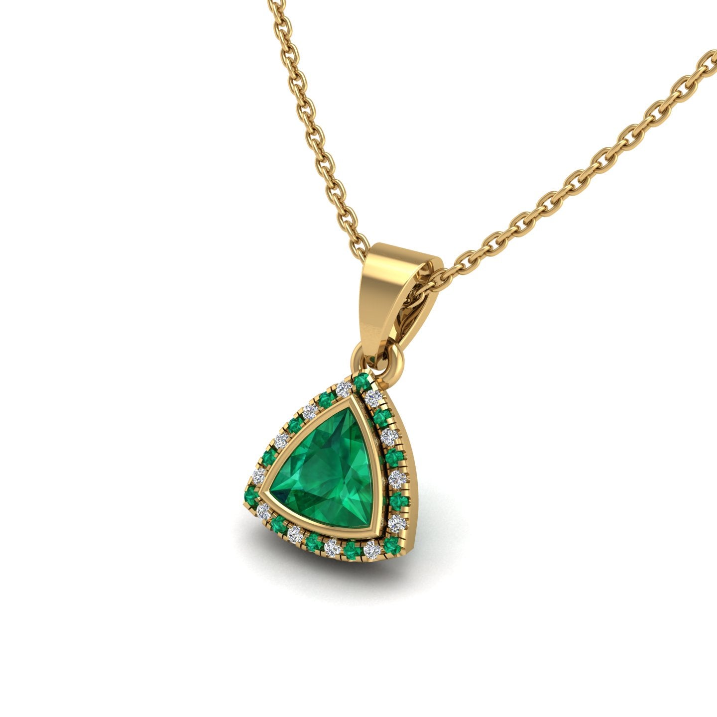Gold emerald trillion divine halo pendant