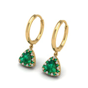 Gold emerald trillion halo hoop earrings