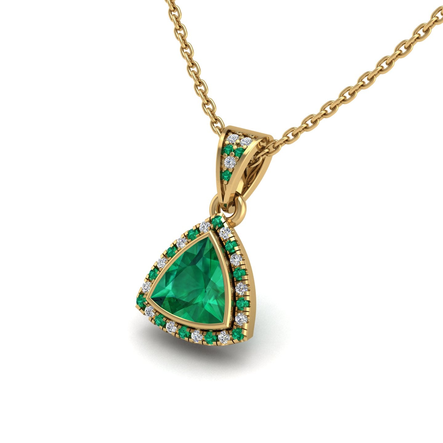 Gold emerald trillion heavenly halo pendant