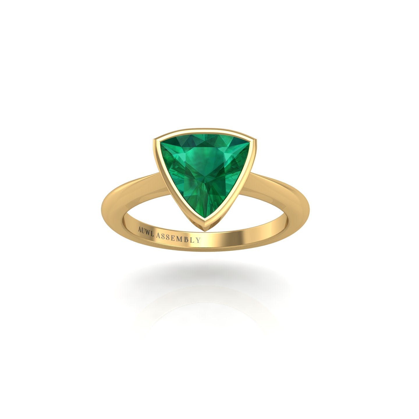 Gold emerald trillion solitaire ring front view