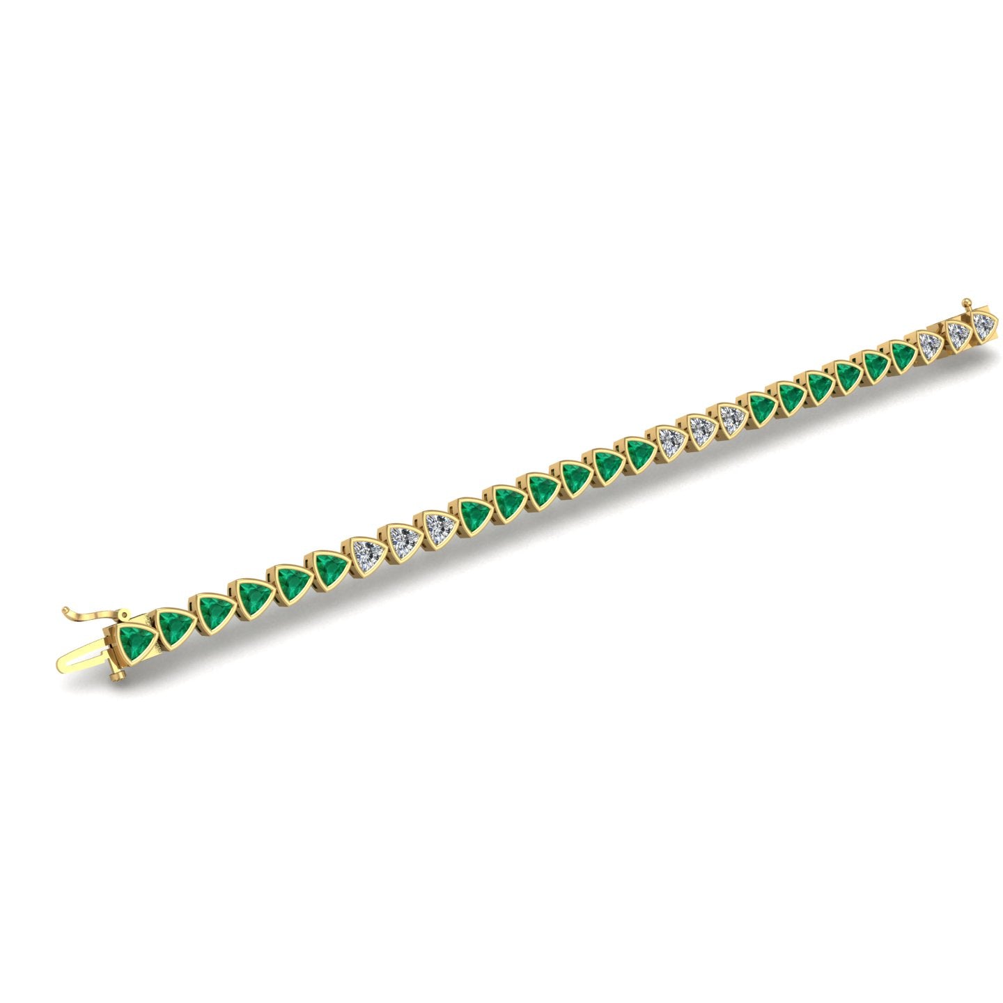 Gold emerald trillion stellar tennis bracelet open view