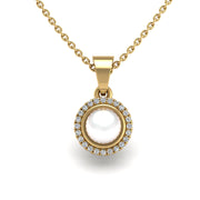 Gold pearl diamond divine halo pendant center view