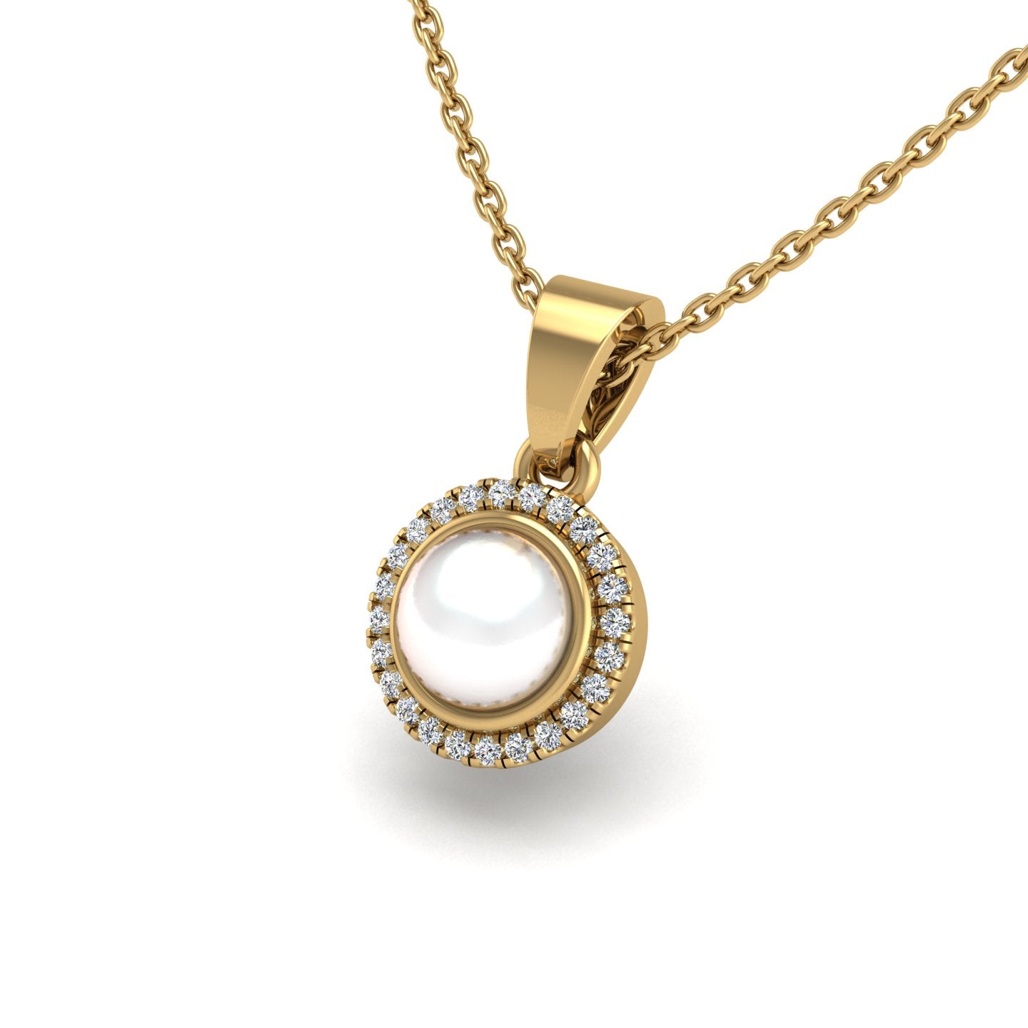 Gold pearl diamond divine halo pendant