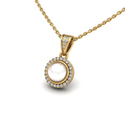 Gold pearl diamond heavenly halo pendant