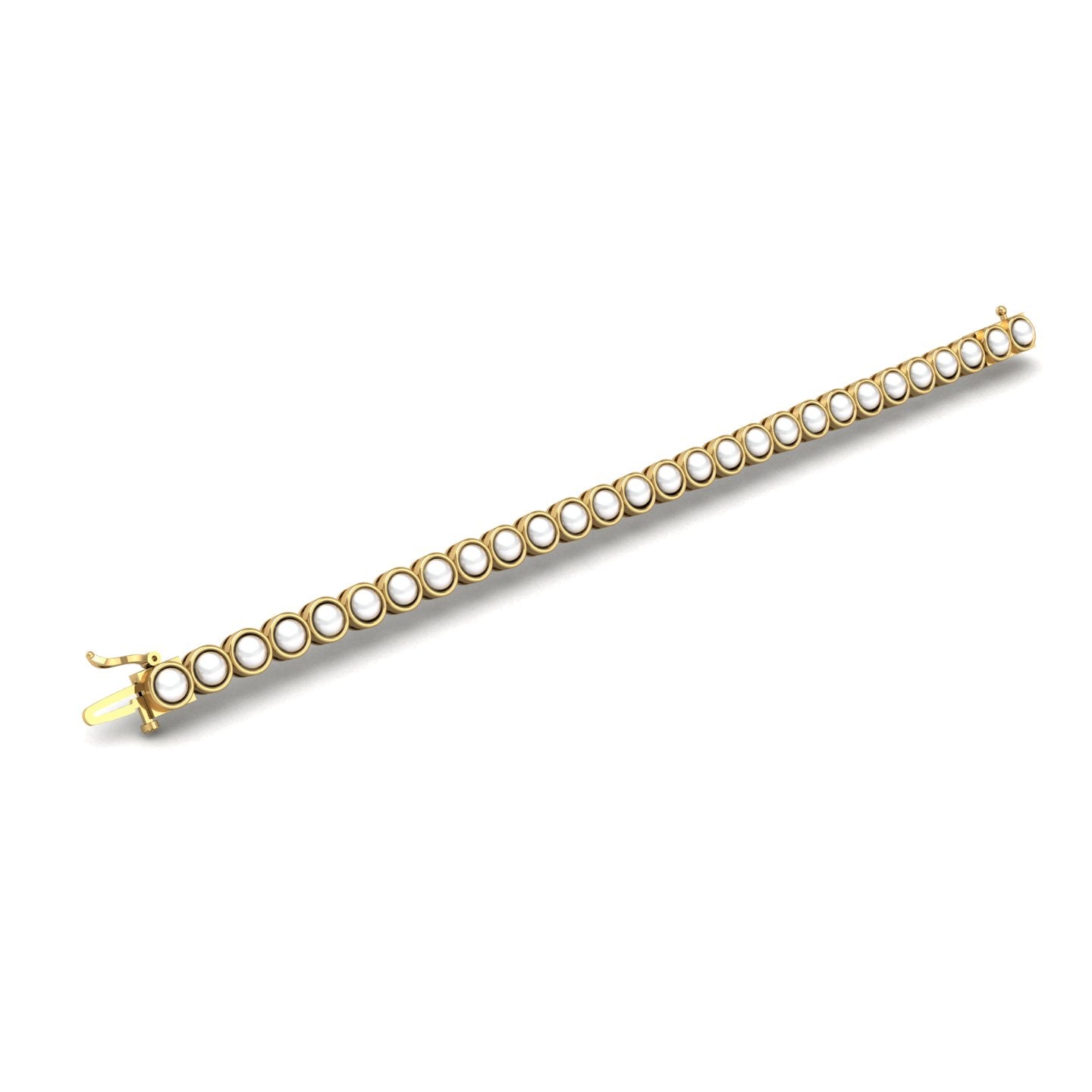 Gold pearl round stellar tennis bracelet open view