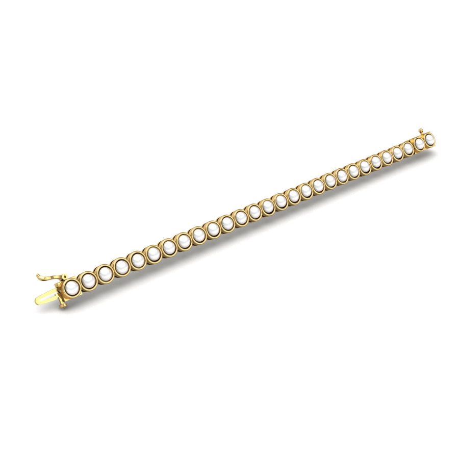 Gold pearl round stellar tennis bracelet open view