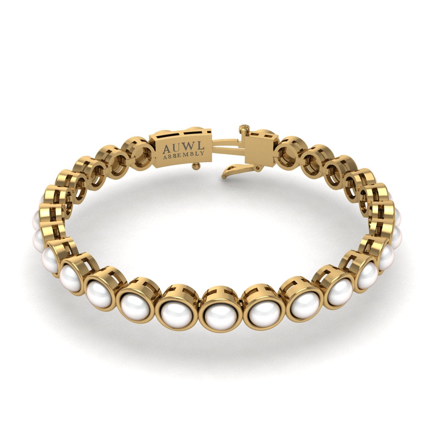 Gold pearl round stellar tennis bracelet